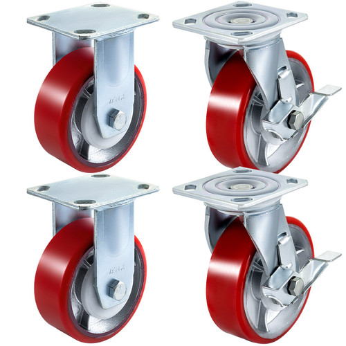 6" X 2" Polyurethane Casters 2 Rigi 2 Swivel No Marking Flexibly 360Ã¸swivel