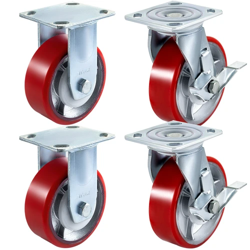 6" X 2" Polyurethane Casters 2 Rigi 2 Swivel No Marking Flexibly 360°swivel