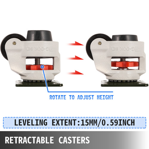 GD-80F Nylon Wheel and NBR Pad Set of 4 Leveling Casters