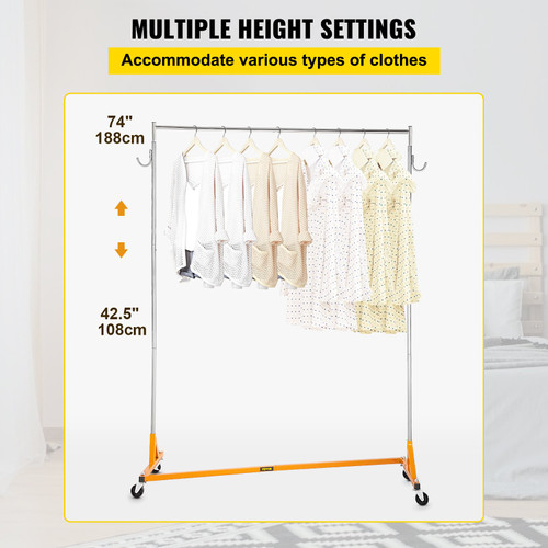 Z Rack, Industrial Grade Z Base Garment Rack, Height Adjustable Rolling Z Garment Rack, Sturdy Steel Z Base Clothing Rack w/ Lockable Casters for Home Clothing Store Display Orange (3 Sets)