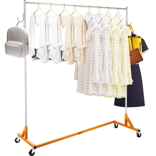 Z Rack, Industrial Grade Z Base Garment Rack, Height Adjustable Rolling Z Garment Rack, Sturdy Steel Z Base Clothing Rack w/ Lockable Casters for Home Garment Store Display Commercial Use Orange