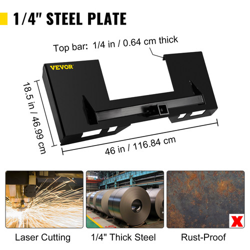 Universal Skid Steer Mount Plate 1/4" Thick Skid Steer Plate Attachment 3000LBS Weight Capacity Quick Attach Mount Plate Steel Adapter Loader Easy to Weld or Bolt to Different Accessories Black