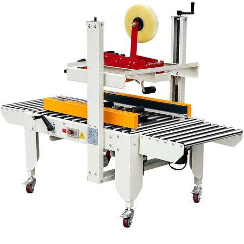 Case Sealer 180W Box Sealing Machine, Automatic Box Sealer, Double-Flap Case Sealer, Carton Sealer 0-18 m/min in Conveying Speed, Carton Taping Machine with Four Rolls of Tape