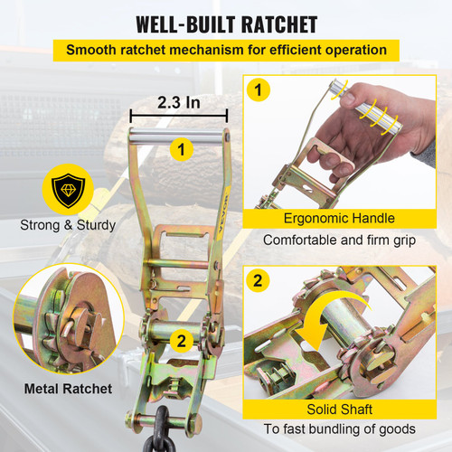 Ratchet Tie Down Strap Ratchet Strap 9.8FT x 2in Yellow 4pcs Fastening