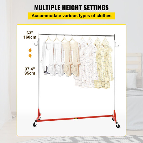 Z Rack, Industrial Grade Z Base Garment Rack, Height Adjustable Rolling Z Garment Rack, Sturdy Steel Z Base Clothing Rack w/ Lockable Casters for Home Garment Store Display Commercial Use (Red)