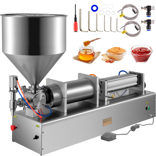 Pneumatic Liquid Paste Filling Machine 1000-5000ml, Dual-use Cream Paste Filling Machine 40L Hopper, Paste Filler Stainless Steel Piston for Toothpaste Cream Shampoo