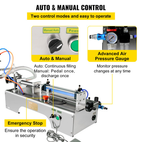 Horizontal Pneumatic Liquid Filling Machine 50-500ml, Pneumatic Bottle Filling Machine Single Head, Semi-automatic Liquid Filler 0.4-0.6MP Air Pressure for Oil Water Liquids