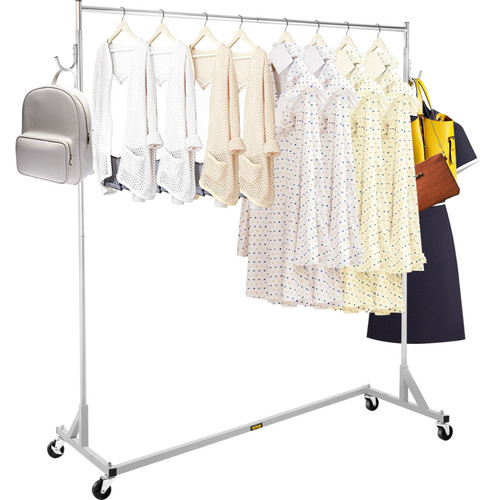 Z Rack, Industrial Grade Z Base Garment Rack, Height Adjustable Rolling Z Rack, Sturdy Steel Z Base Clothing Rack w/ Lockable Casters for Home Garment Store Display Commercial Use (Silver)
