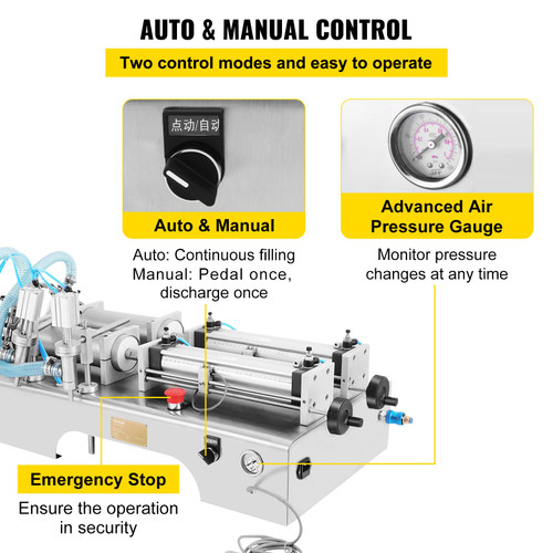 Horizontal Liquid Filling Machine 100-1000ml, Pneumatic Liquid Filling Double Heads, Automatic Bottle Filler for High Viscosity Liquid and Paste