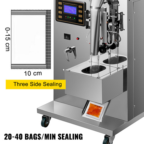 Automatic Liquid Sealing Machine Food-Grade Stainless Steel Weighing Filling Machine 5-160 ml Liquid Quantitative Dispenser, with 20-40 Bags/Min Sauce Packing, Trilateral Sealing for Oil/Milk