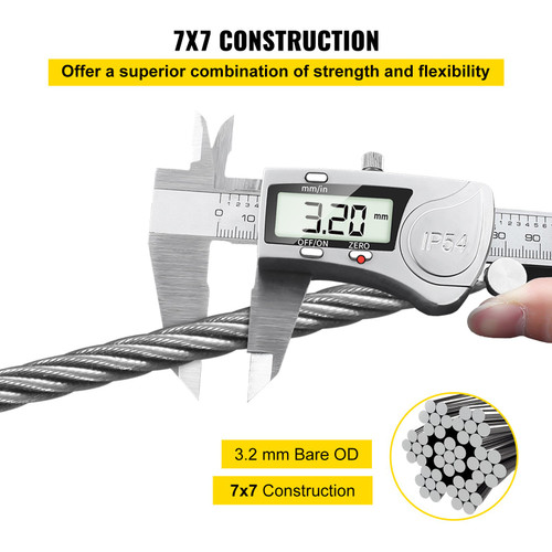 T316 Stainless Steel Cable 100ft Wire Rope Cable,1/8,7x7 31m