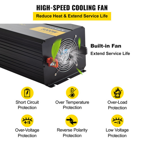 Power Inverter 5000W 10000W 12V DC to 110V 120V AC LCD Cable Car Boat RV