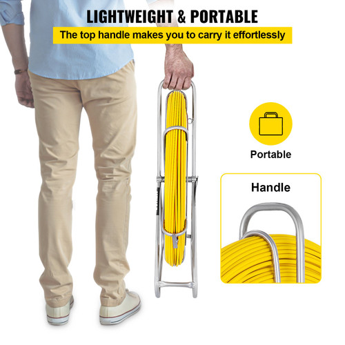 Duct Rodder Fish Tape 492 ft Fiberglass + ABS Fiberglass Fish Tape with Durable Iron Reel Stand Duct Rodder Fish Tape 492 ft Fiberglass + ABS Fiberglass Fish Tape with Durable Iron Reel Stand
