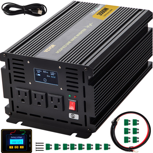 Power Inverter, 3500W Modified Sine Wave Inverter, DC 12V to AC 120V Car Converter, with LCD Display, Remote Controller, LED Indicator, AC Outlets Inverter for Truck RV Car Boat Travel Camping