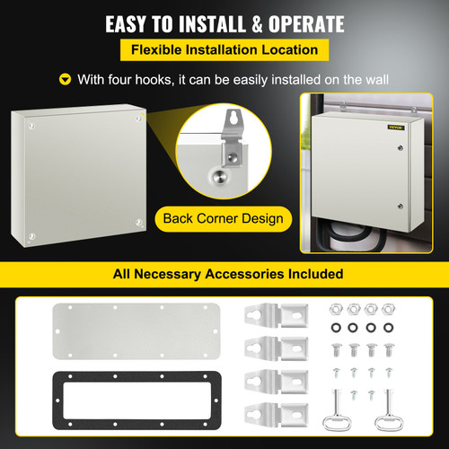 NEMA Steel Enclosure, 24 x 24 x 8'' NEMA 4X Steel Electrical Box, IP66 Waterproof & Dustproof, Outdoor/Indoor Electrical Junction Box, With Mounting Plate