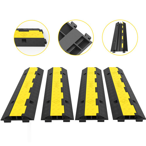 Speed Bump Cable Protector Ramp 4PCS 2-Cable Rubber 40"x9.7"x2" Cord Guard