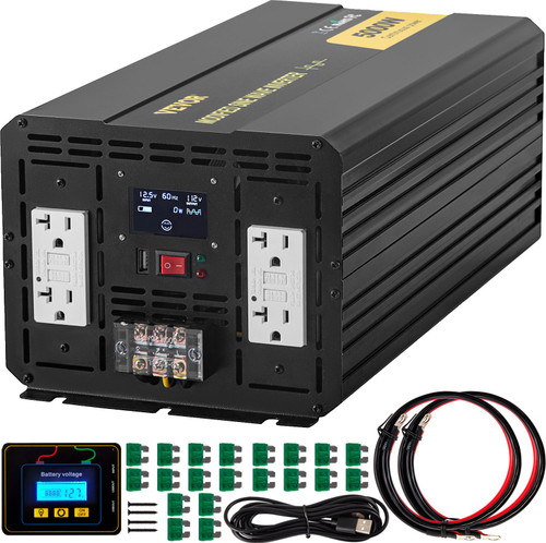 Power Inverter, 5000W Modified Sine Wave Inverter, DC 12V to AC 110V Car Converter, with LCD Display, Remote Controller, LED Indicator, GFCI Outlets Inverter for Truck RV Car Boat Travel Camping
