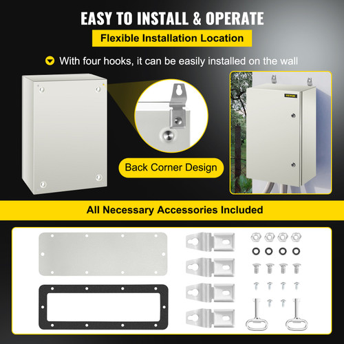 NEMA Steel Enclosure, 24 x 16 x 10'' NEMA 4X Steel Electrical Box, IP66 Waterproof & Dustproof, Outdoor/Indoor Electrical Junction Box, With Mounting Plate