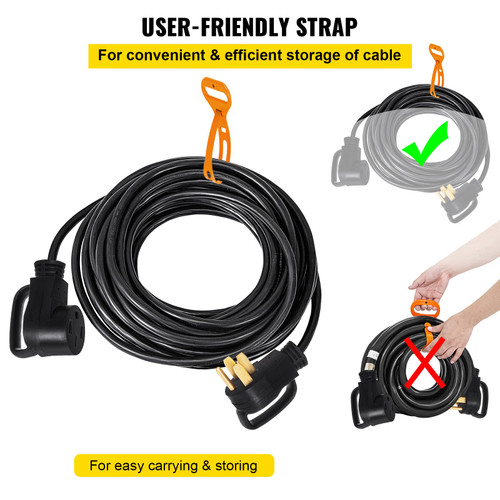 Heavy Duty 25 ft 50 Amp RV Extension Cord Power Supply Cable w/Molded Connector&Handles 125 / 250V