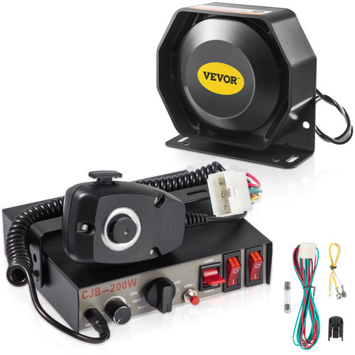 200W Siren Bundle 8 Tones Emergency Warning Siren with PA Speaker MIC System Vehicle Siren Box Fit for Police, Ambulance, Fire Fighting and Engineer Vehicles