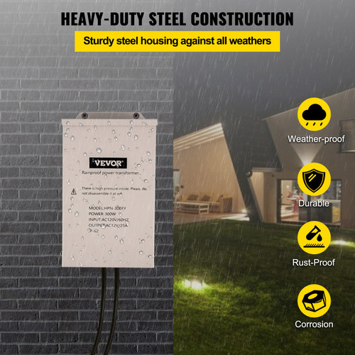 Low Voltage Transformer, 300 Watt Outdoor Landscape Lighting Transformer, 12V AC Pool Light Transformer, Pool/Spa/Landscape Lighting, Spotlight, Pathway Light, LED Compatible, Weatherproof Low Voltage Transformer, 300 Watt Outdoor Landscape Lighting Transformer, 12V AC Pool Light Transformer, Pool/Spa/Landscape Lighting, Spotlight, Pathway Light, LED Compatible, Weatherproof