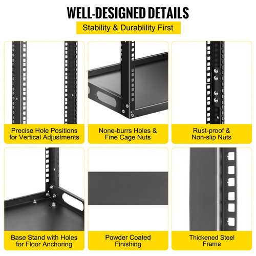 Server Rack, 28U Open Frame Rack, 4-Post IT Server Network Relay Rack, 19 Inch Server/Audio Network Equipment Rack Cold Rolled Steel, Heavy Duty Threaded Rack, Holds Network Servers & AV Gear