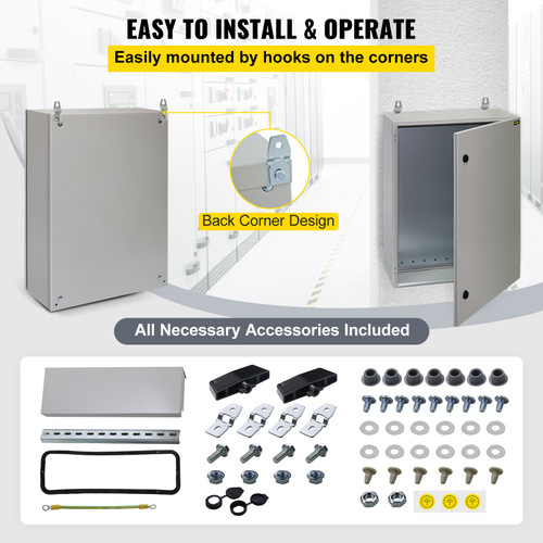 Electrical Steel Enclosure Box NEMA 4 Outdoor Enclosure 24 x 16 x 10'' UL