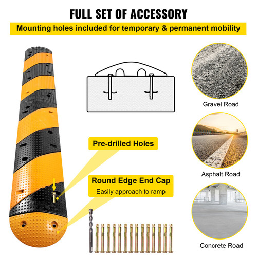 Modular Rubber Speed Bump Driveway Cable Protector Ramp 3.3ft With End Cap