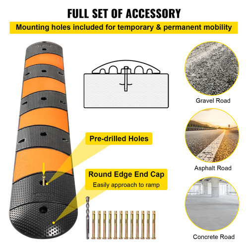 Modular Rubber Speed Bump Driveway Cable Protector Ramp 6ft With 2 End Cap Modular Rubber Speed Bump Driveway Cable Protector Ramp 6ft With 2 End Cap