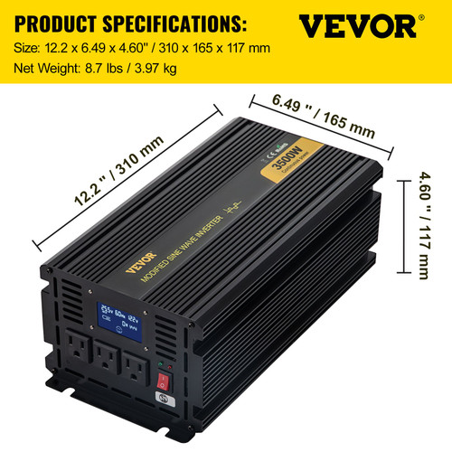 Power Inverter, 3500W Modified Sine Wave Inverter, DC 24V to AC 120V Car Converter, with LCD Display, Remote Controller, LED Indicator, AC Outlets Inverter for Truck RV Car Boat Travel Camping