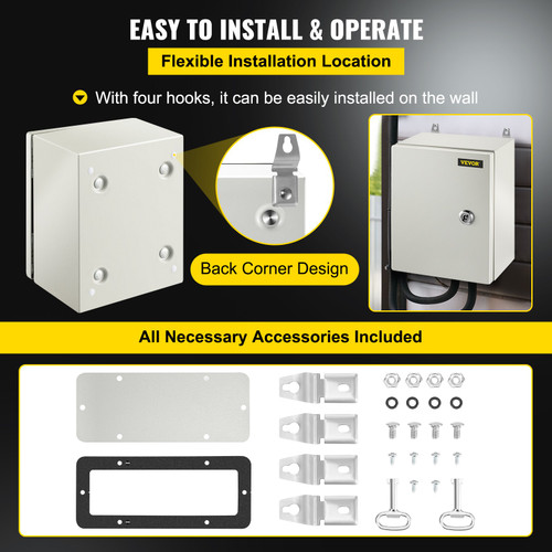 NEMA Steel Enclosure, 10 x 8 x 6'' NEMA 4X Steel Electrical Box, IP66 Waterproof & Dustproof, Outdoor/Indoor Electrical Junction Box, With Mounting Plate