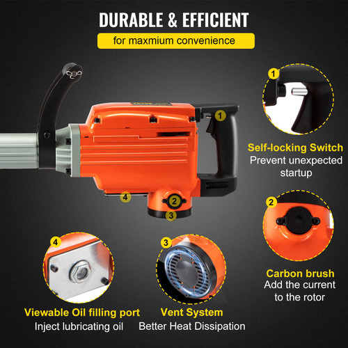 Industrial  Electric Demolition Hammer Concrete Breaker 3600W Jack Hammer 1400 BPM Heavy Duty, 4pcs Chisels Bit w/Gloves & 360Ã¸Swiveling Front Handle for Trenching, Chipping, Breaking Holes