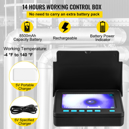 Sewer Camera 98.4 FT Cable Pipeline Inspection Camera 4.3 Inch TFT LCD Monitor Pipe Camera Screen Waterproof IP68 Duct Inspection Camera with 6PCS LEDs 8500MAH Lithium Battery, DVR Function, 30M