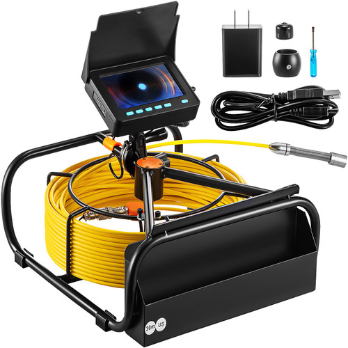 Sewer Camera 98.4 FT Cable Pipeline Inspection Camera 4.3 Inch TFT LCD Monitor Pipe Camera Screen Waterproof IP68 Duct Inspection Camera with 6PCS LEDs 8500MAH Lithium Battery, DVR Function, 30M
