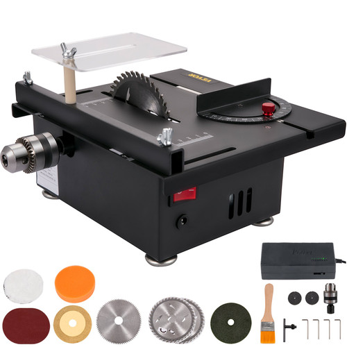 Mini Table Saw, 96W Hobby Table Saw for Woodworking, 0-90 Angle Cutting Portable DIY Saw, 7-Level Speed Adjustable Multifunctional Table Saws, 1.3in Cutting Depth (Cutting/Polishing Set)