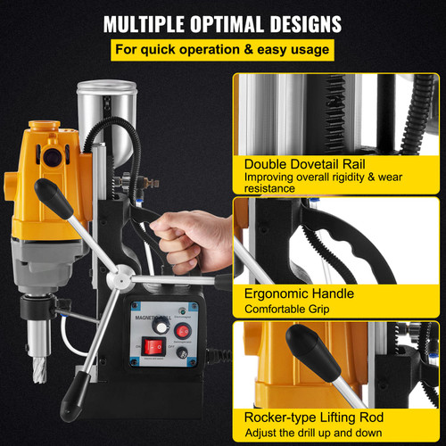Magnetic Drill, 200-550RPM Stepless Speed Electromagnetic Drill Press, 2.16" Depth 1.57" Dia Magnetic Core Drill, 2700LBS Boring Tool Drill Press, 1100W Drill Press, Yellow & Black Drill Machine Magnetic Drill, 200-550RPM Stepless Speed Electromagnetic Drill Press, 2.16" Depth 1.57" Dia Magnetic Core Drill, 2700LBS Boring Tool Drill Press, 1100W Drill Press, Yellow & Black Drill Machine