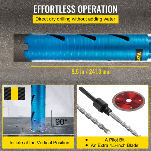 Core Drill Diamond Dry Coring Bit 2" with Pilot Bit for Hard Concrete