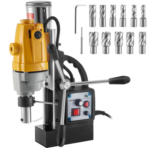 Mag Drill, 200-550RPM Stepless Speed Electromagnetic Drill Press, 2.16" Depth 1.57" Dia Magnetic Core Drill, 2700LBS Boring Tool Drill Press, 1100W Drill Press, 11 PCS HSS Annular Cutter Kit Mag Drill, 200-550RPM Stepless Speed Electromagnetic Drill Press, 2.16" Depth 1.57" Dia Magnetic Core Drill, 2700LBS Boring Tool Drill Press, 1100W Drill Press, 11 PCS HSS Annular Cutter Kit