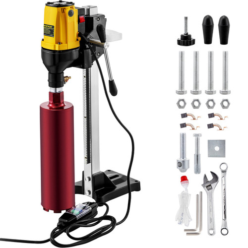 6 Inch/160MM Diamond Core Drilling Machine 2180W Diamond Core Drill Rig with Stand and Drill Bits,Wet Dry Core Drill Rig for Diamond Concrete Drilling Boring (Drill Bit Diameter: 4.25'/108MM)