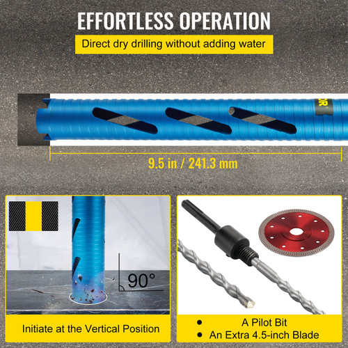 Core Drill Diamond Dry Coring Bit 1.5" with Pilot Bit for Hard Concrete