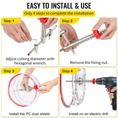 Adjustable Hole Saw Cutter Kit Hole Cutter 1-5/8" to 8" w/PC Dust Shield Adjustable Hole Saw Cutter Kit Hole Cutter 1-5/8" to 8" w/PC Dust Shield