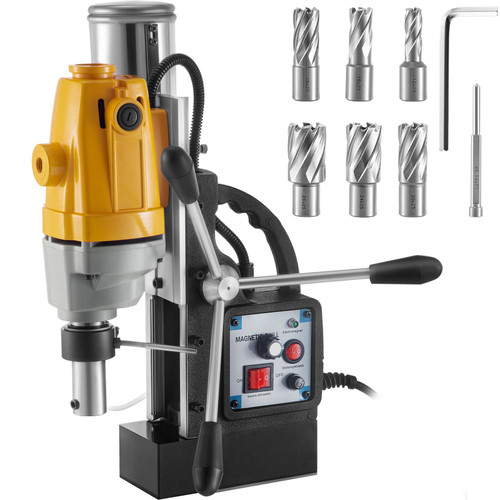 Mag Drill, 200-550RPM Stepless Speed Electromagnetic Drill Press, 2.16" Depth 1.57" Dia Magnetic Core Drill, 2700LBS Boring Tool Drill Press, 1100W Drill Press, 6 PCS HSS Annular Cutter Kit