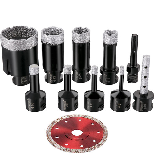 Diamond Drill Bits 6/8/10/13/19/25/32/51 mm Diamond Hole Saw Brazed Tile Hole Saw Kit 0.59in Segment Diamond Drill Bit Finger Bit SDS Tile Hole Saw with a Blade for Tile Ceramic Porcelain Marbl