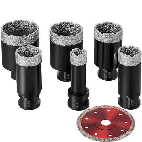 Diamond Drill Bits 6PCS Diamond Hole Saw 19/28/32/38/45/51 mm Tile Hole Saw Kit Vacuum Brazed Diamond Drill Bit 0.59in Segment Tile Hole Saw with a Blade for Tile Ceramic Porcelain Marble