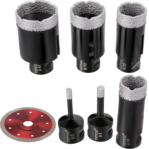 Diamond Drill Bits 6PCS Diamond Hole Saw 6/8/28/32/38/45 mm Tile Hole Saw Kit Vacuum Brazed Diamond Drill Bit 0.59in Segment Tile Hole Saw with a Blade for Tile Ceramic Porcelain Marble Stone