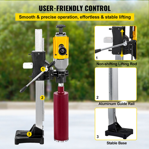 Diamond Core Drill Rig, 1980W 6.3"/160 mm, 1600RPM Variable Speed Core Drill Rig with Stable Stand Base, Wet and Dry Drilling Machine for Hard Stone, Concrete, Marble, Granite, Brick Diamond Core Drill Rig, 1980W 6.3"/160 mm, 1600RPM Variable Speed Core Drill Rig with Stable Stand Base, Wet and Dry Drilling Machine for Hard Stone, Concrete, Marble, Granite, Brick