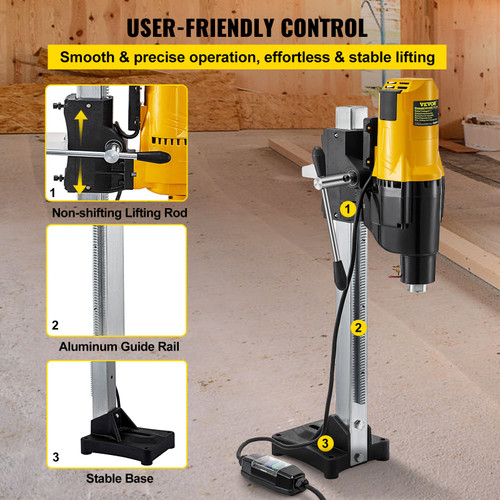 Diamond Core Drilling Machine, 10'/255 mm Capacity 4450W Concrete Core Drill for Concrete, Brick, Block, and Stone, Bench Drill Stand with Travel Distance 19'/483 mm