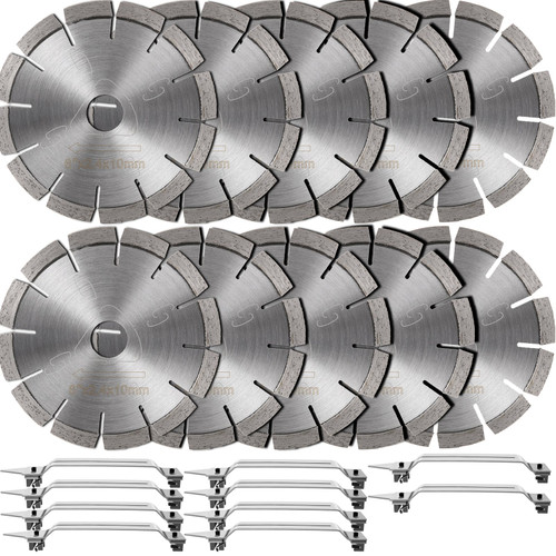Soff-cut Diamond Blade 6" Concrete Saw Blade 10-Pack Masonry Wet Saw Blade with 10 Skid Plate Concrete Blade Laser Welding Diamond Blades for Cutting with Soft Bond Tile Marble Concrete Asphalt
