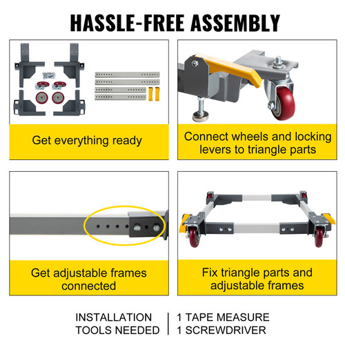Adjustable Universal Mobile Base 1500 LBS Load-Bearing Capacity Heavy-Duty Mobile Base Rolling Mobile Base with Locking Levers, Used for Mobilizing Woodworking Equipment, Fridge, Washing Machine