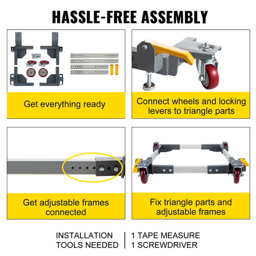 Adjustable Universal Mobile Base 1500 LBS Load-Bearing Capacity Heavy-Duty Mobile Base Rolling Mobile Base with Locking Levers, Used for Mobilizing Woodworking Equipment, Fridge, Washing Machine